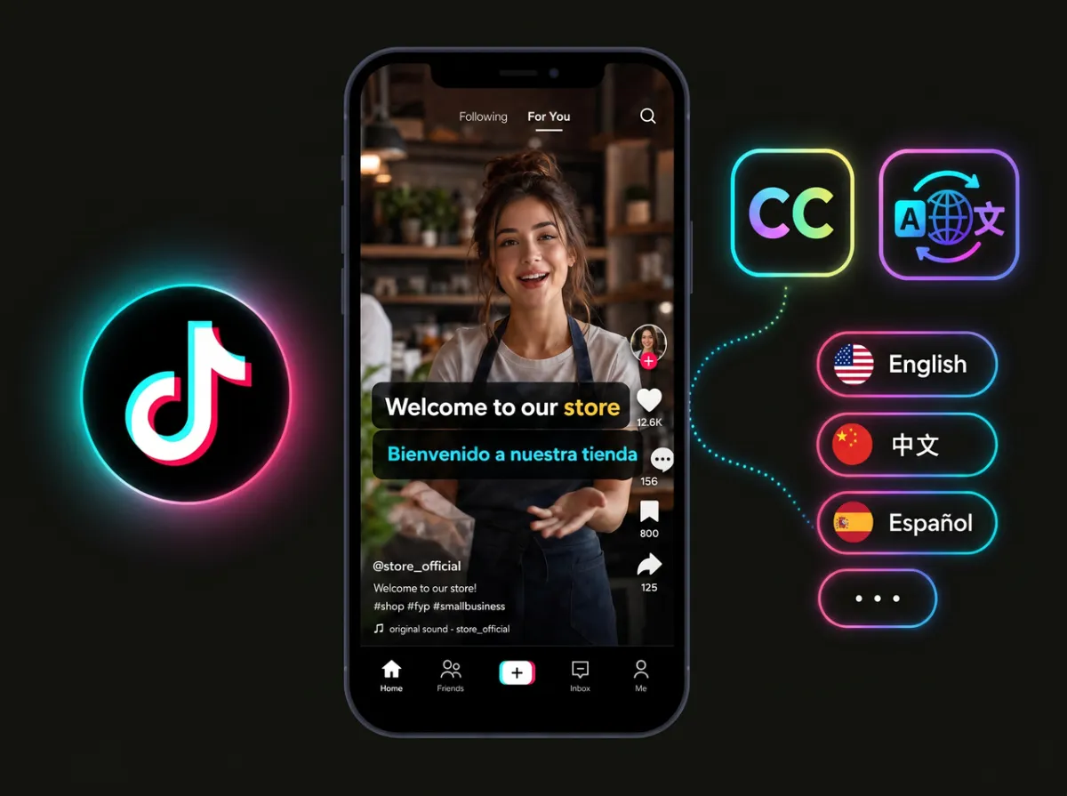 Marketing team creating TikTok videos with AI subtitles